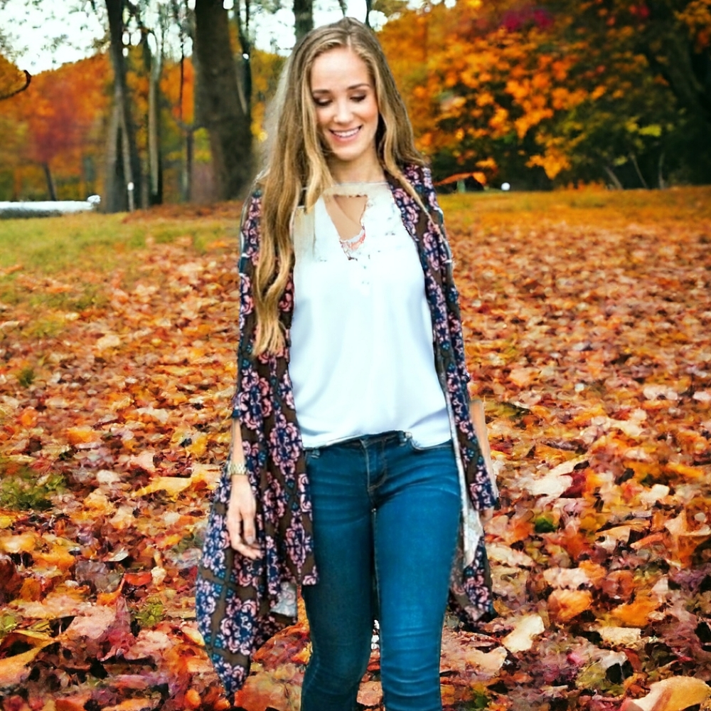 Waterfall Vest/Scarf-Mocha Print